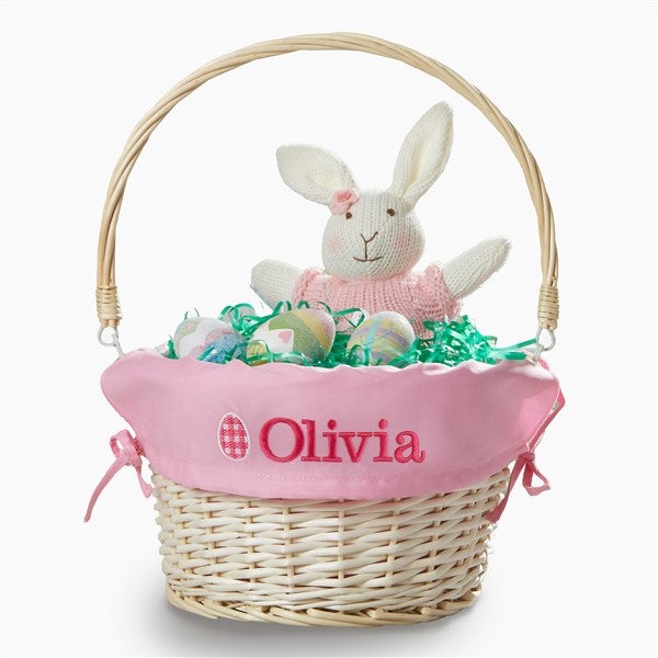 Checkered Egg Embroidered Willow Easter Basket with Folding Handle - 57189