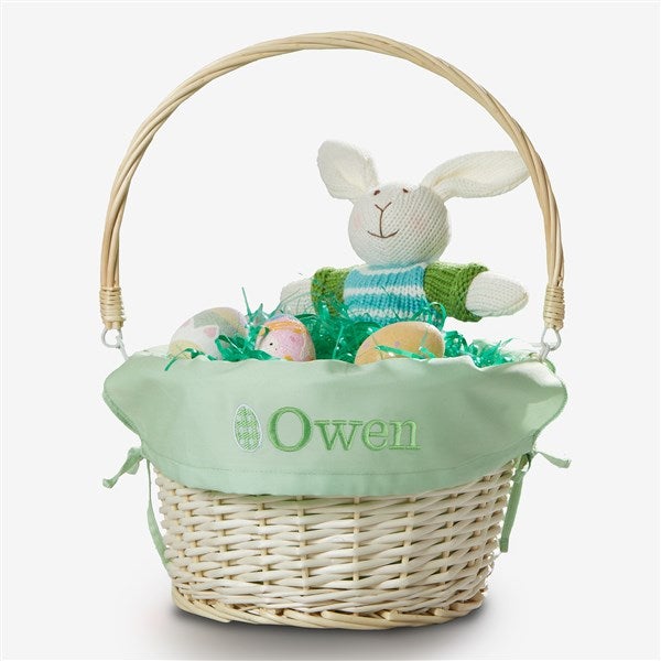Checkered Egg Embroidered Willow Easter Basket with Folding Handle - 57189