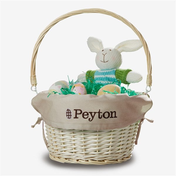 Checkered Egg Embroidered Willow Easter Basket with Folding Handle - 57189