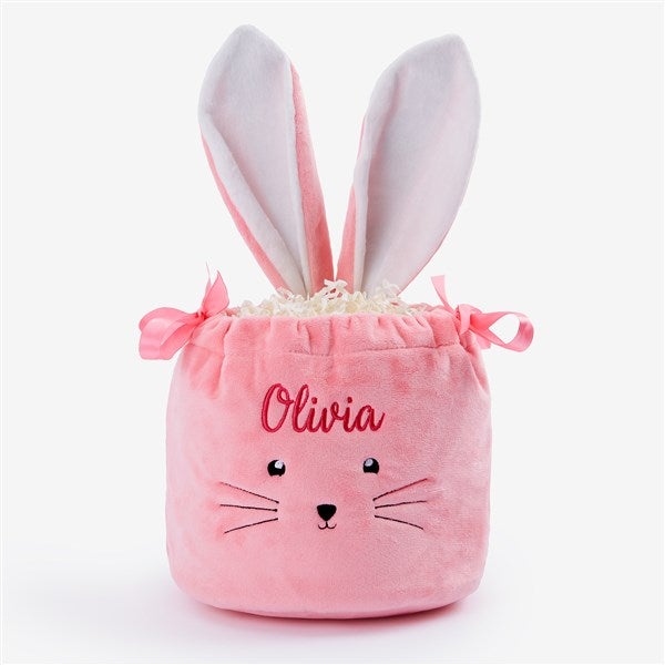 Bunny Face Embroidered Velvet Drawstring Easter Treat Bag - 57190