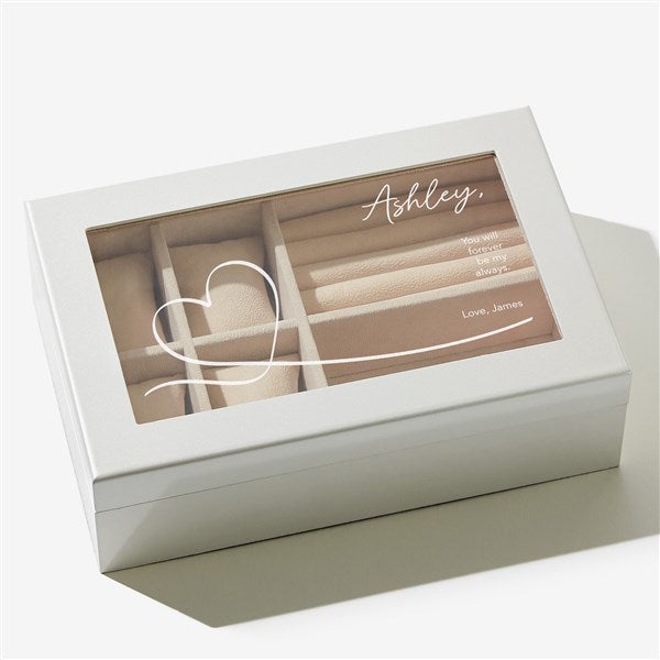 Traced Heart Personalized Pearl White Glass Top Jewelry Box  - 57263