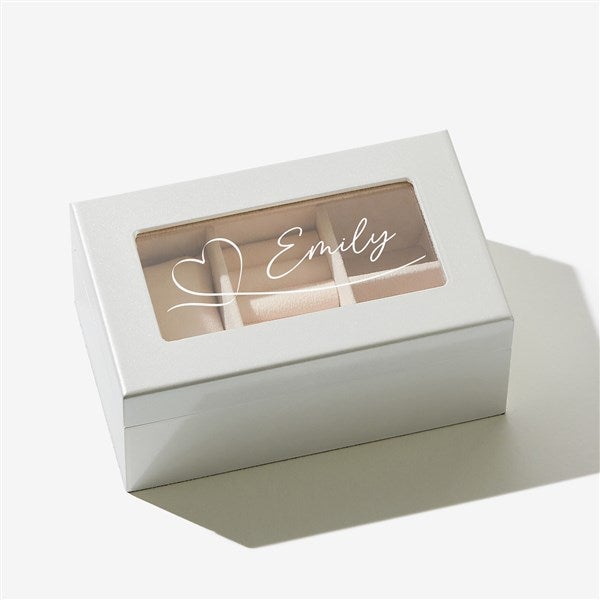 Traced Heart Personalized Pearl White Glass Top Jewelry Box  - 57263