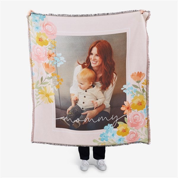 Sweet Blooms Personalized Floral Fleece Photo Blanket  - 57270