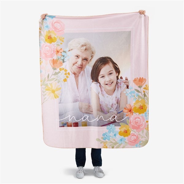 Sweet Blooms Personalized Floral Fleece Photo Blanket  - 57270