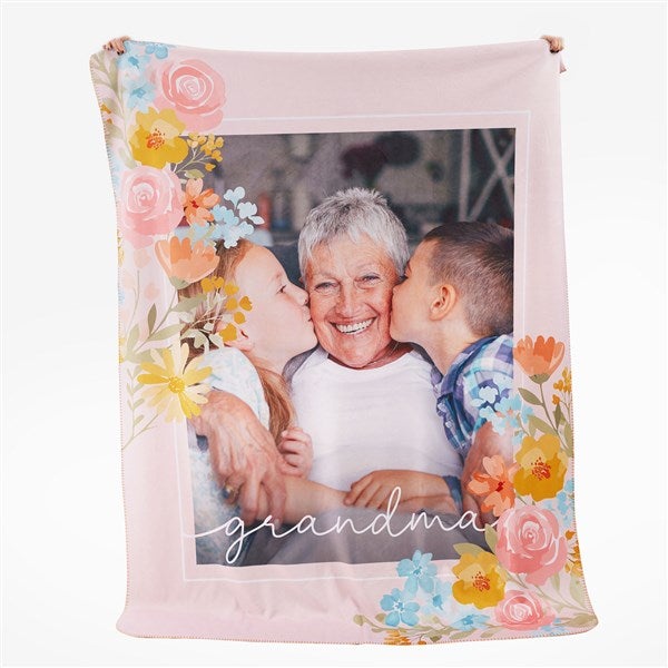 Sweet Blooms Personalized Floral Fleece Photo Blanket  - 57270