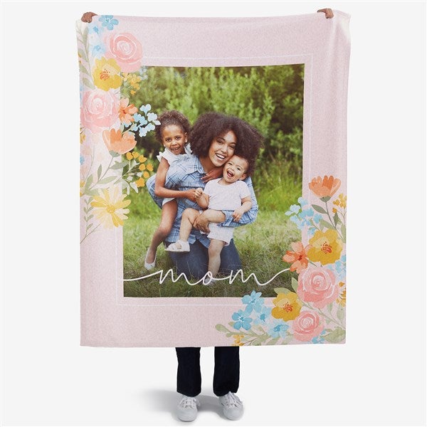 Sweet Blooms Personalized Floral Fleece Photo Blanket  - 57270