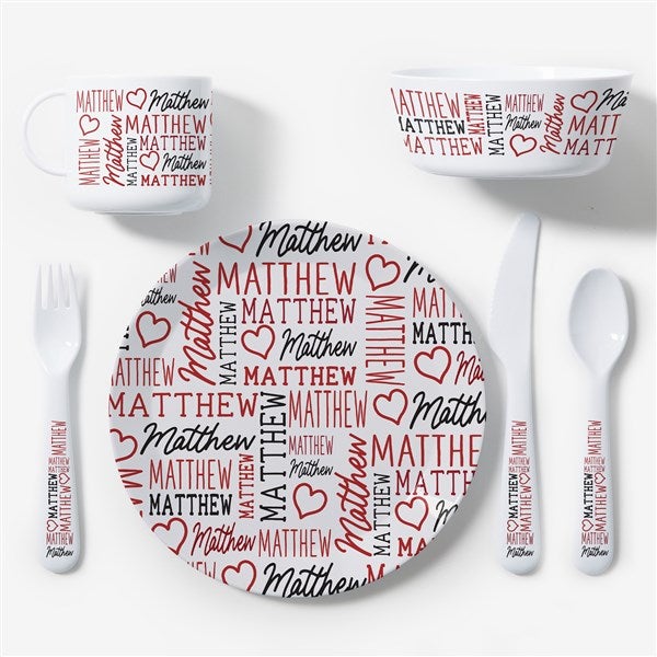 Repeating Name Heart Personalized Kids Dinnerware Set - 57291