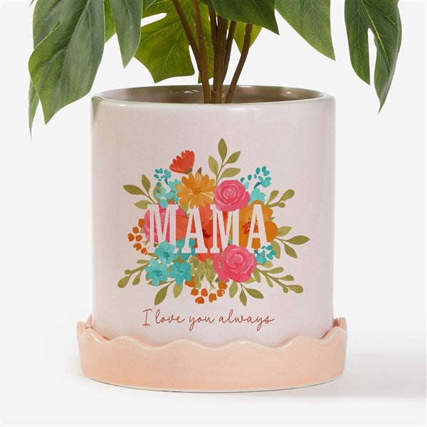 Sweet Blooms Personalized Ceramic Flower Pot with Tray - Pink - 57362