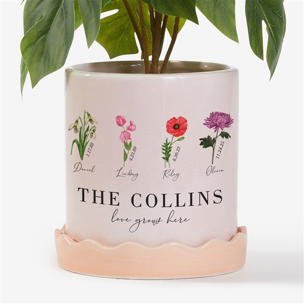 Birth Month Flower Personalized Ceramic Flower Pot with Tray - Pink - 57363