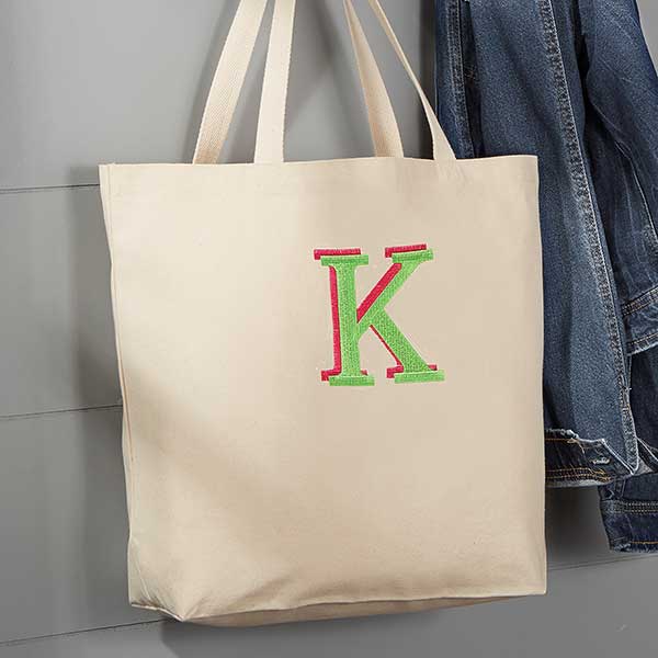 Embroidered Monogram Canvas Tote Bag - 5741