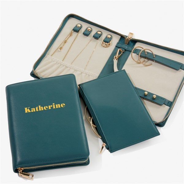 Bold & Chic Personalized Leatherette Bi-fold Jewelry Case  - 57465