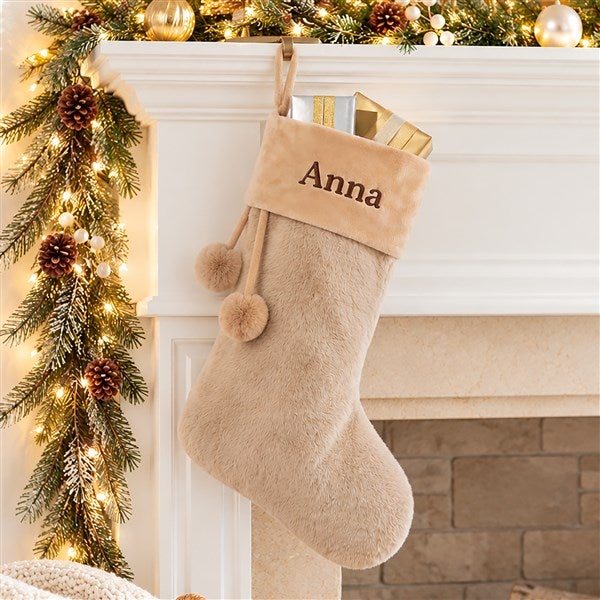 Embroidered Plush Fur Christmas Stockings - 57799