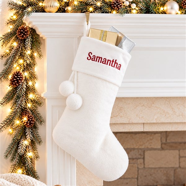 Embroidered Plush Fur Christmas Stockings - 57799