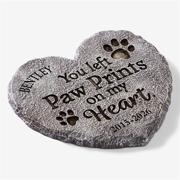 Paw Prints On My Heart Personalized Memorial Heart Garden Stone - 57812