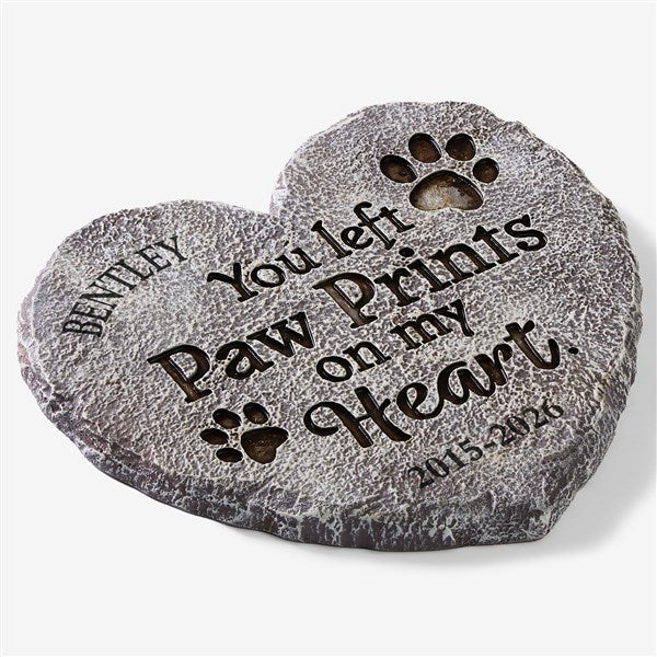 Paw Prints On My Heart Personalized Memorial Heart Garden Stone - 57812