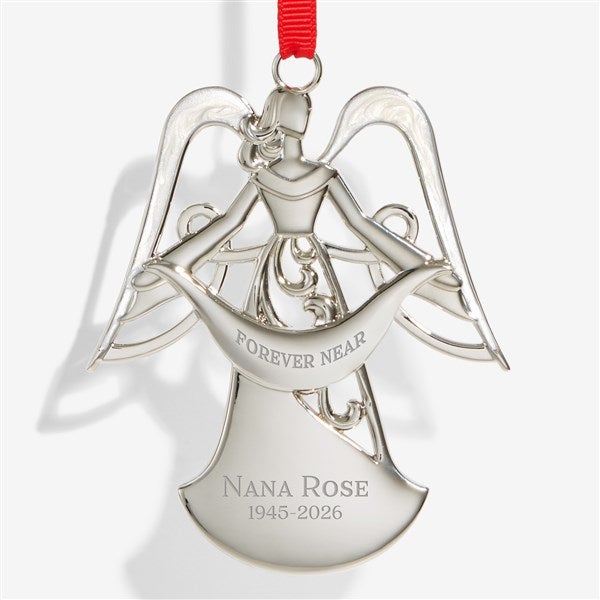Engraved Memorial Silver Metal Angel with Banner Ornament - 58079