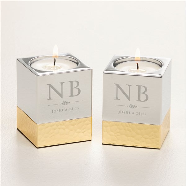 Engraved Silver & Gold Hammered Metal Candle Holders by Nikki Boyd - 58174