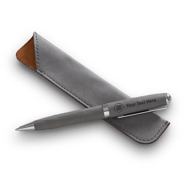 Personalized Logo Leatherette Pen- Charcoal  - 58427