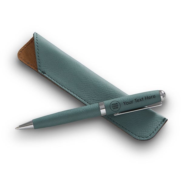 Personalized Logo Leatherette Pen- Teal  - 58429