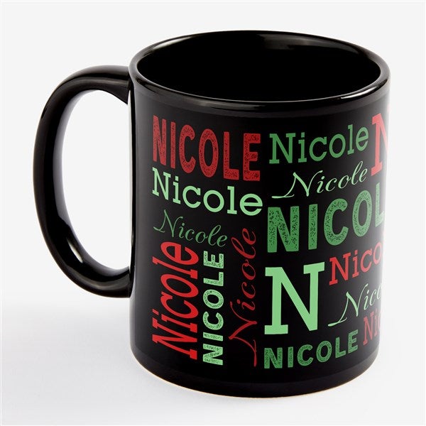Christmas Repeating Name Personalized Black Coffee Mugs - 58502