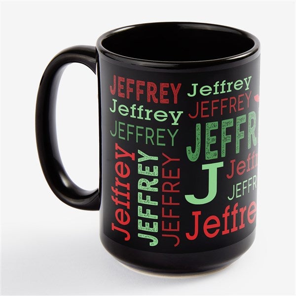 Christmas Repeating Name Personalized Black Coffee Mugs - 58502