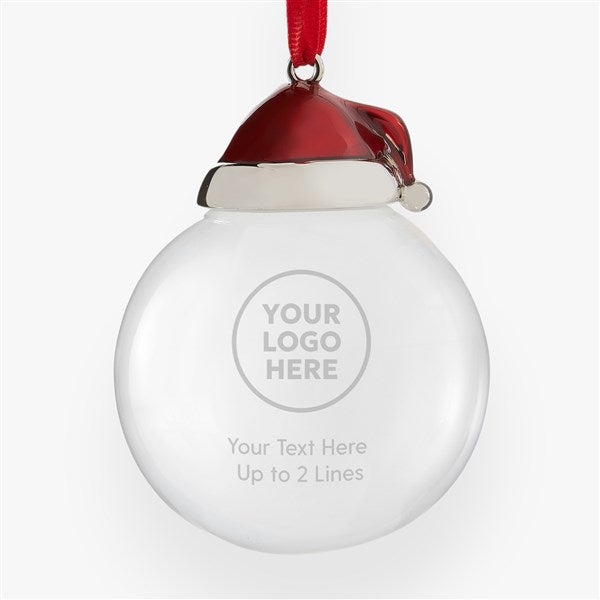 Etched Logo Santa Hat Glass Ball Ornament - 58577