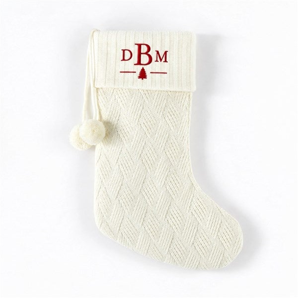 Embroidered Cream Basketweave Knit Stocking by Nikki Boyd  - 58681
