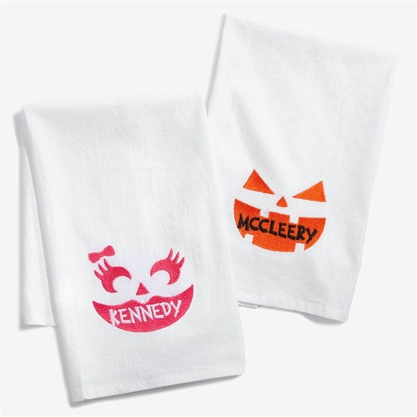 Jack-o-Lantern Face Embroidered Tea Towel - 58701