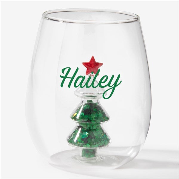 Name Personalized Glitter Tree Stemless Wine Glasses  - 58719