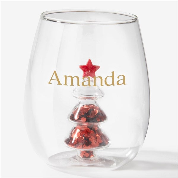 Name Personalized Glitter Tree Stemless Wine Glasses  - 58719