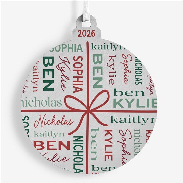Present Repeating Name Personalized White Wood Ornament - 58783