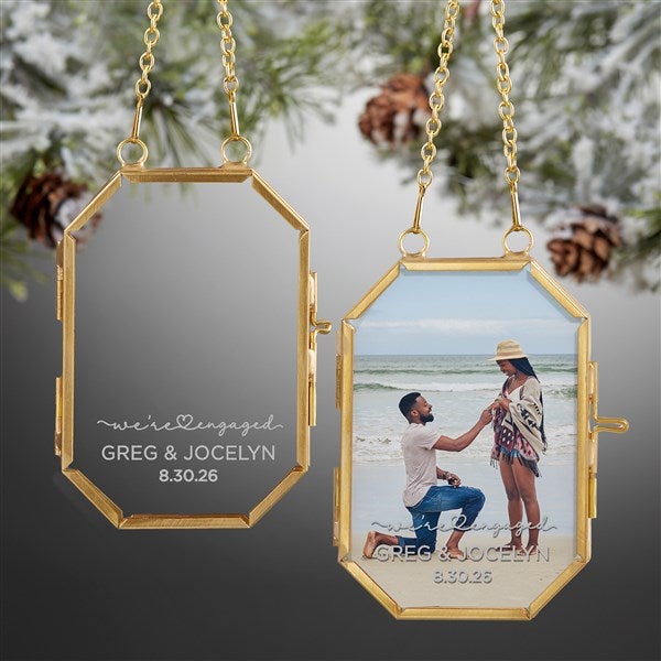 We're Engaged Personalized Gold Octagon Locket Ornament - 58921