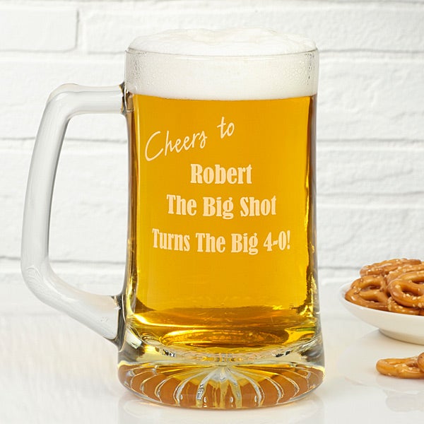 Personalized Glass Birthday Beer Mug Cheers to You
