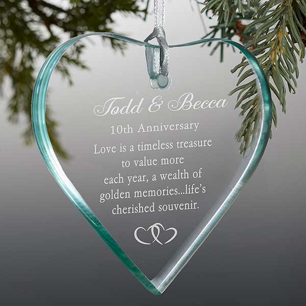 Personalized Anniversary Glass Heart Ornament - 6286