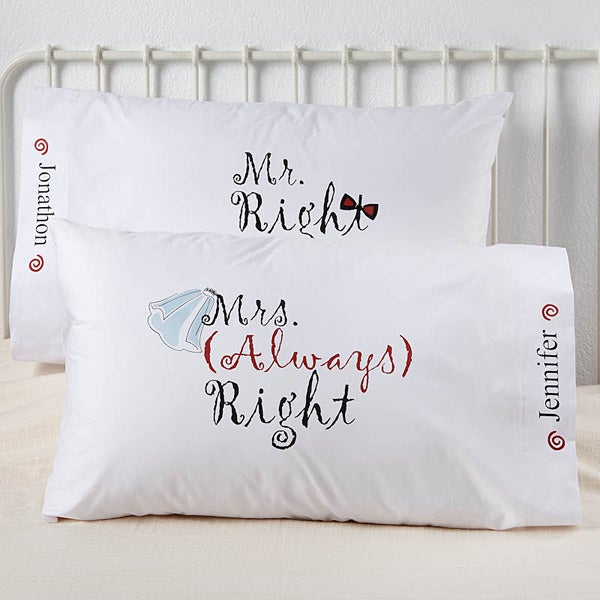 Mr Mrs Right Personalized Wedding Pillowcases