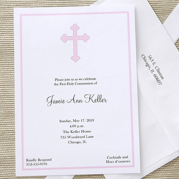 Girl S Holy Cross Custom Printed First Communion Invitations Party