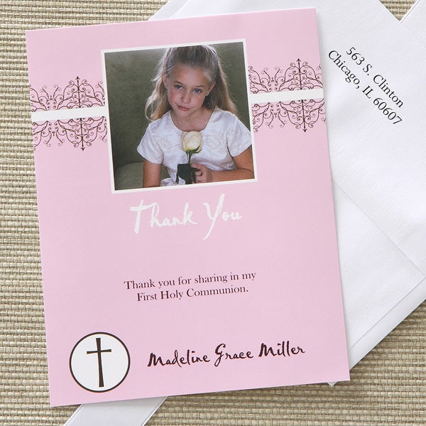 10 Personalised Communion or Confirmation Thank You Cards Girl Photo 4 