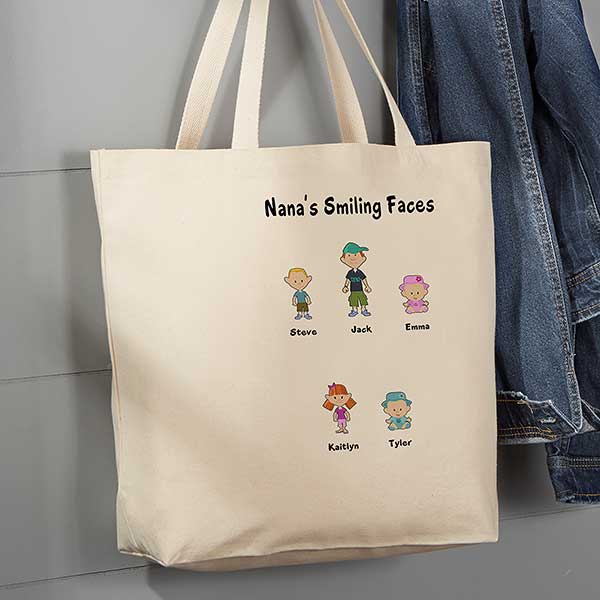 Family Cartoon Characters Personalized Canvas Tote Bag - 6976