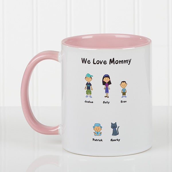 Personalized Family Cartoon Character Coffee Mugs - Pink Personalized Family Cartoon Character Coffee Mugs - Pink