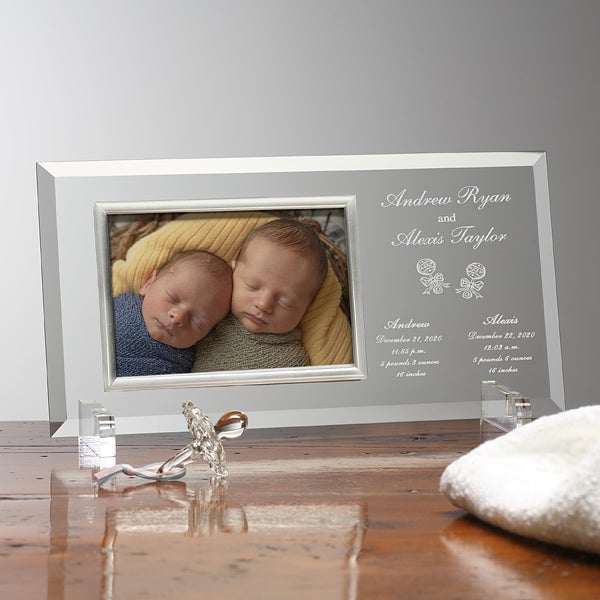 Personalized Twin Baby Picture Frame Engraved Glass Baby Frame
