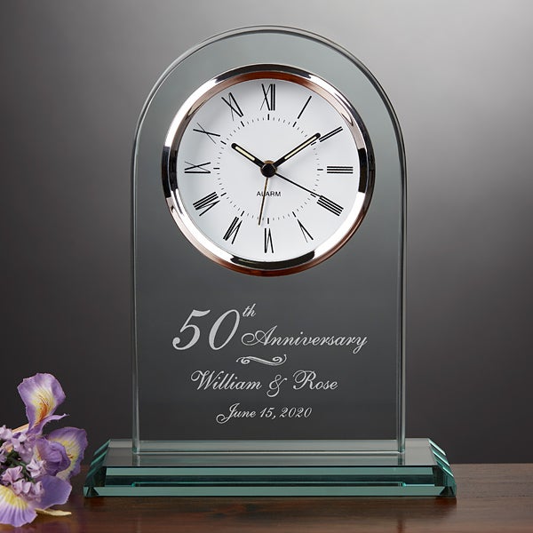 Engraved 50th Anniversary Beveled Glass Clock