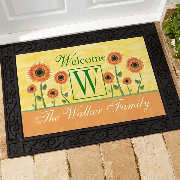Personalized Summer Rubber Back Doormat Summer Sunflowers