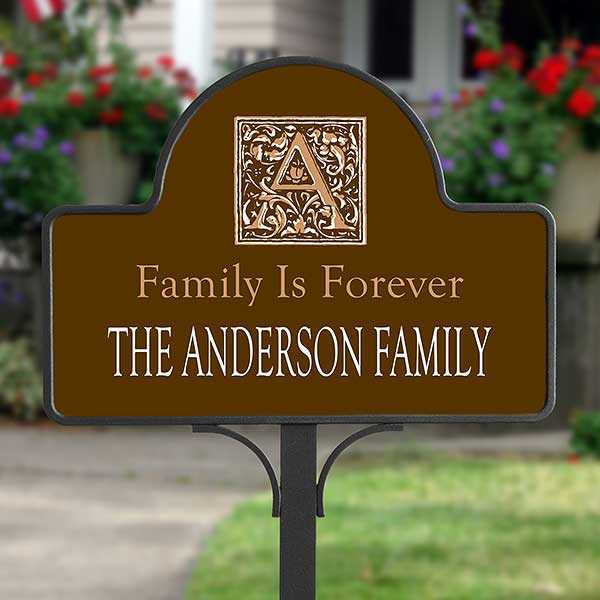 Personalized Address Plaque Yard Stake - Floral Monogram - 7109