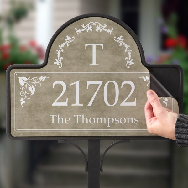 Personalized Yard Stake Address Plaque with Monogram - 7152