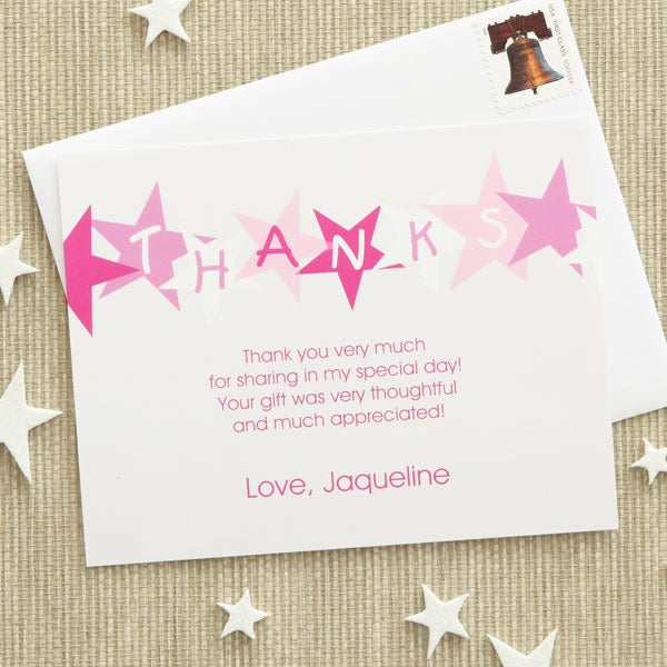 Girls Personalized Thank You Cards - Pink Stars - Birthday Gifts