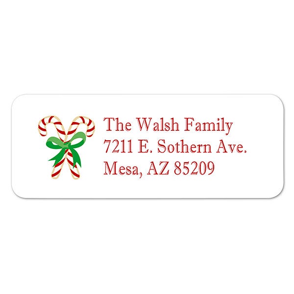 Personalized Christmas Return Address Labels - Candy Cane - 7353