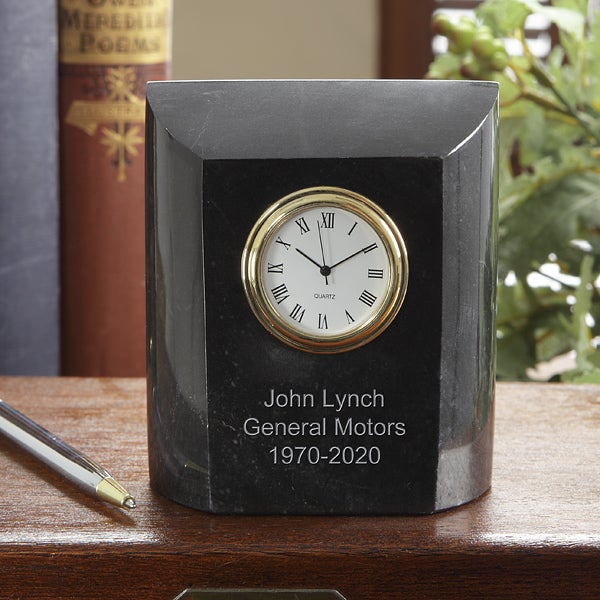 Personalized Employee Recognition Gift Marble Desk Clock