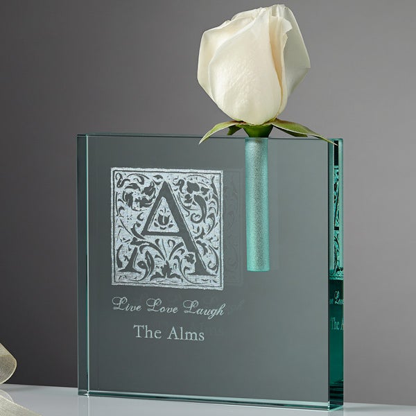 Floral Monogram Personalized Crystal Flower Bud Vase
