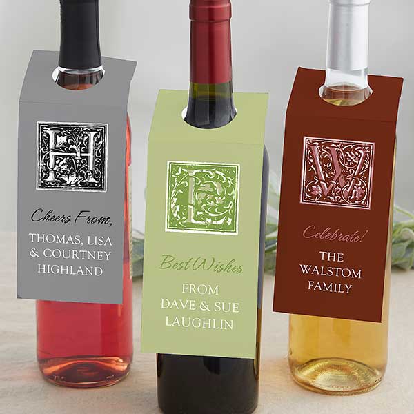 Personalized Wine Bottle Gift Tags - Floral Monogram - 7743
