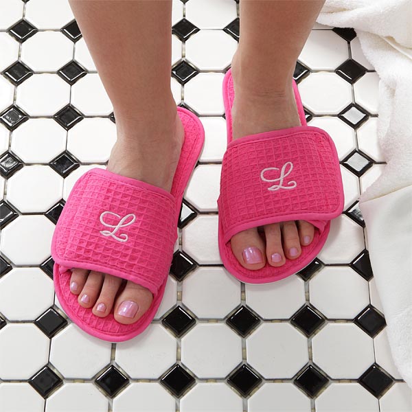 Monogram Personalized Pink Waffle Weave Spa Slippers - 7897